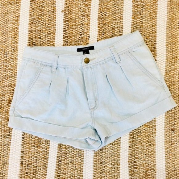 Forever 21 denim cotton pleated summer style shorts - Picture 1 of 4